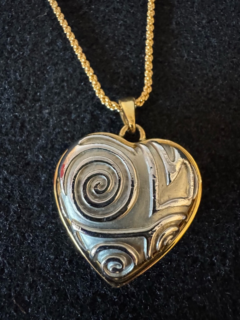 Two-Tone Gold & Silver Swirl Heart Pendant Necklace - Women Jewelry